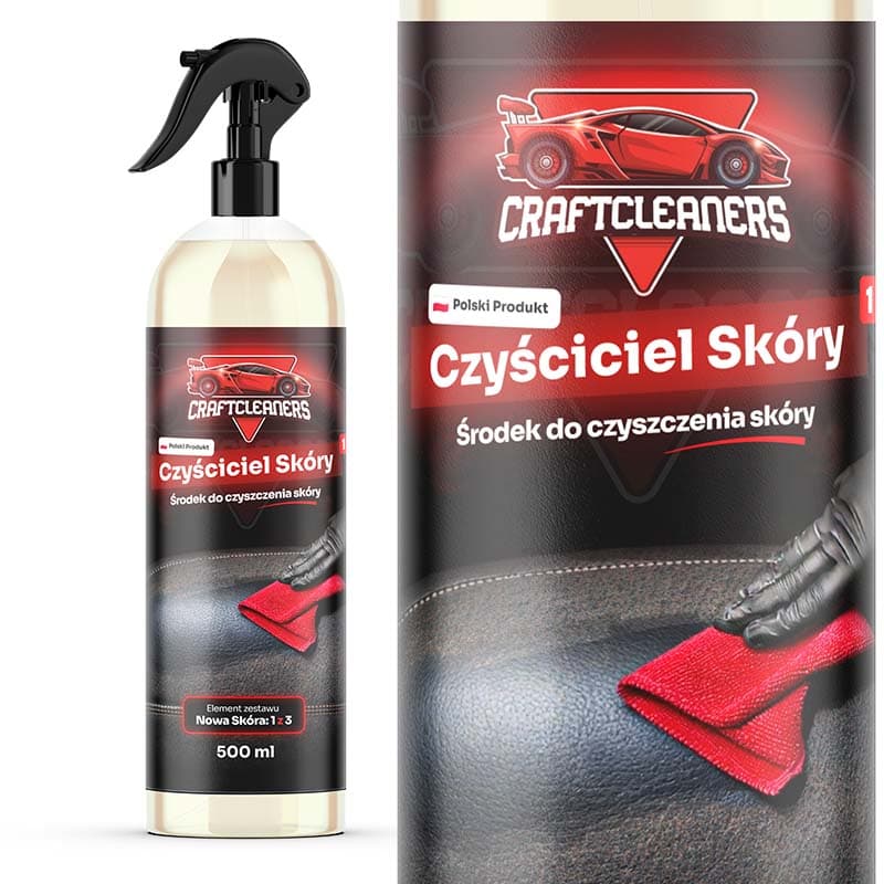 Kompletny Zestaw do Skóry 5 elementowy:  Wyczyszczenie + Ochrona i nawilżenie skóry (Skórzana Tarcza, Czyściel Skóry, Mikrofibra, Aplikator oraz Szczotka Detailingowa do Skóry)